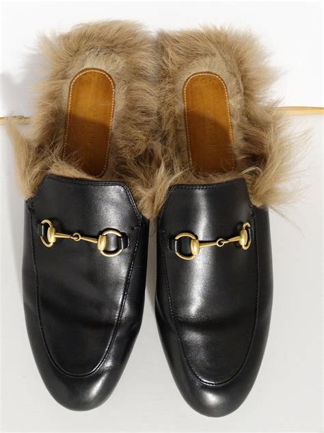 gucci silver heel mules|gucci fur slides.